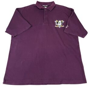 Starter NHL Men's Anaheim Mighty Ducks Polo Shirt Maroon Size XL Vintage